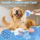 Pet Steam Brush for Dog & Cat - 3-in-1 Steam Grooming Brush for Shedding & Hair Removal - Self Cleaning Spray Comb with Mist for Long Haired Pets - Includes 1*Waterless Shampoo, Blue.