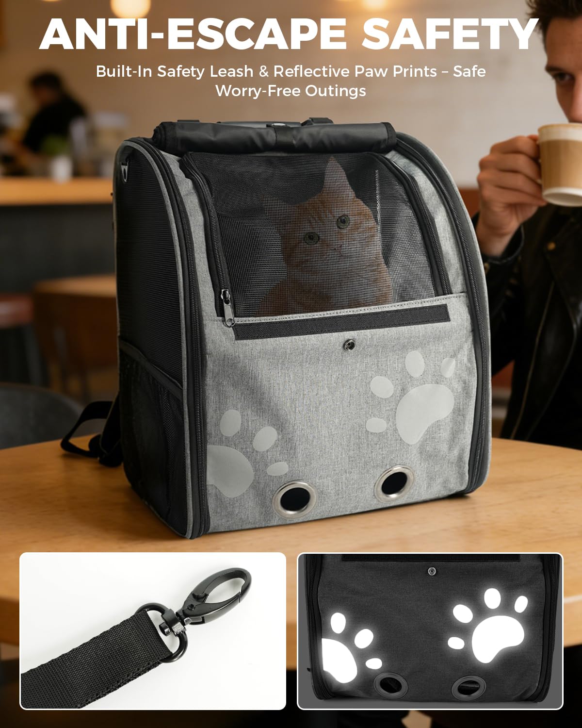 MOYSOON Cat Carrier Backpacks for Kitty Small Dog up to 15 lbs, Lightweight and Foldable Dog Backpack Carrier with Breathable mesh for Travel, Walking, Hiking, Camping and Vet (Grey)