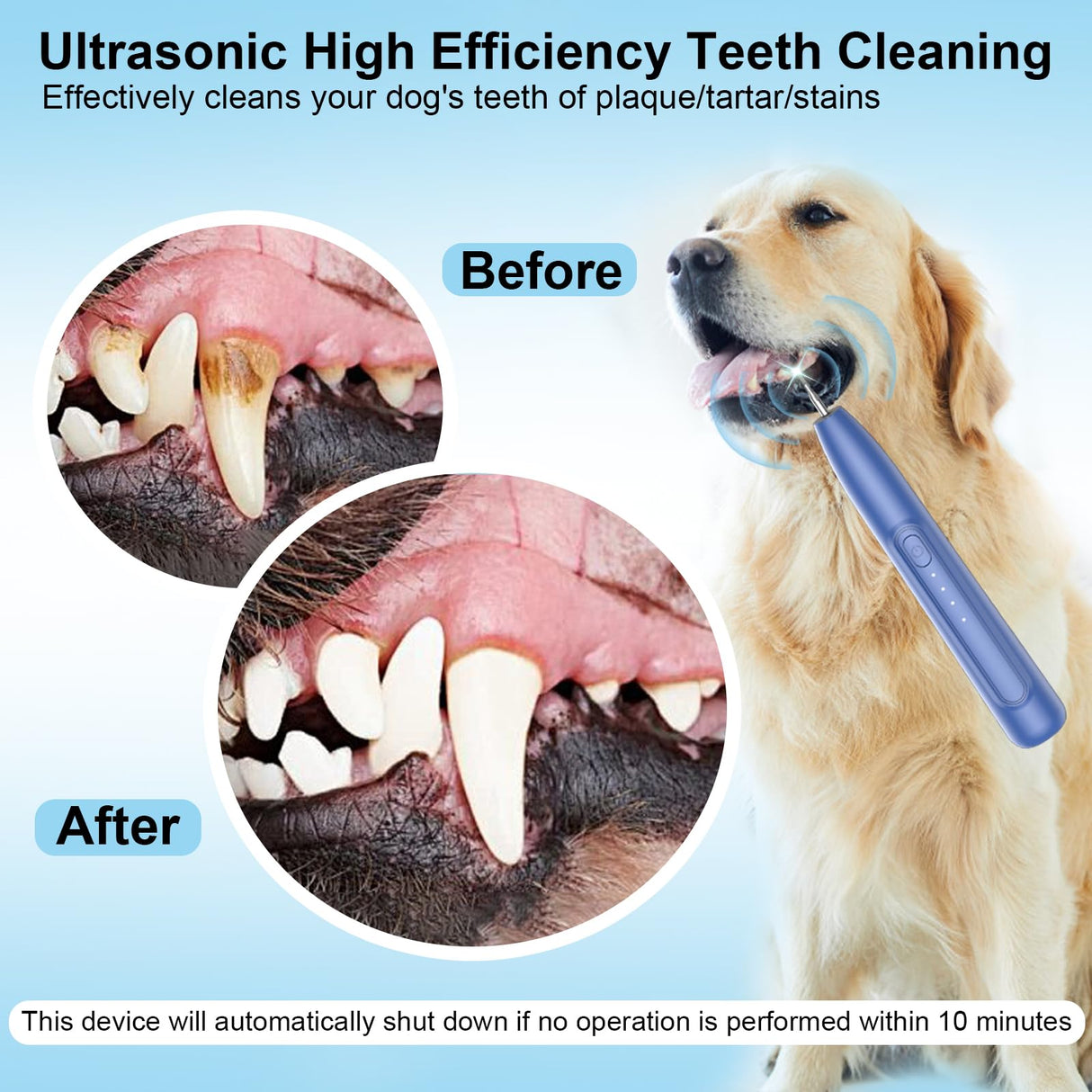Ultrasonic Dog Teeth Cleaner, 3 Modes Sonic Tooth Cleaner for Dogs, Low Noise Sonic Dog Plaque and Tartar Remover with LED Light, 2 Cleaning Head, Toothbrush, Dental Mirror Probe Tweezer and Scraper