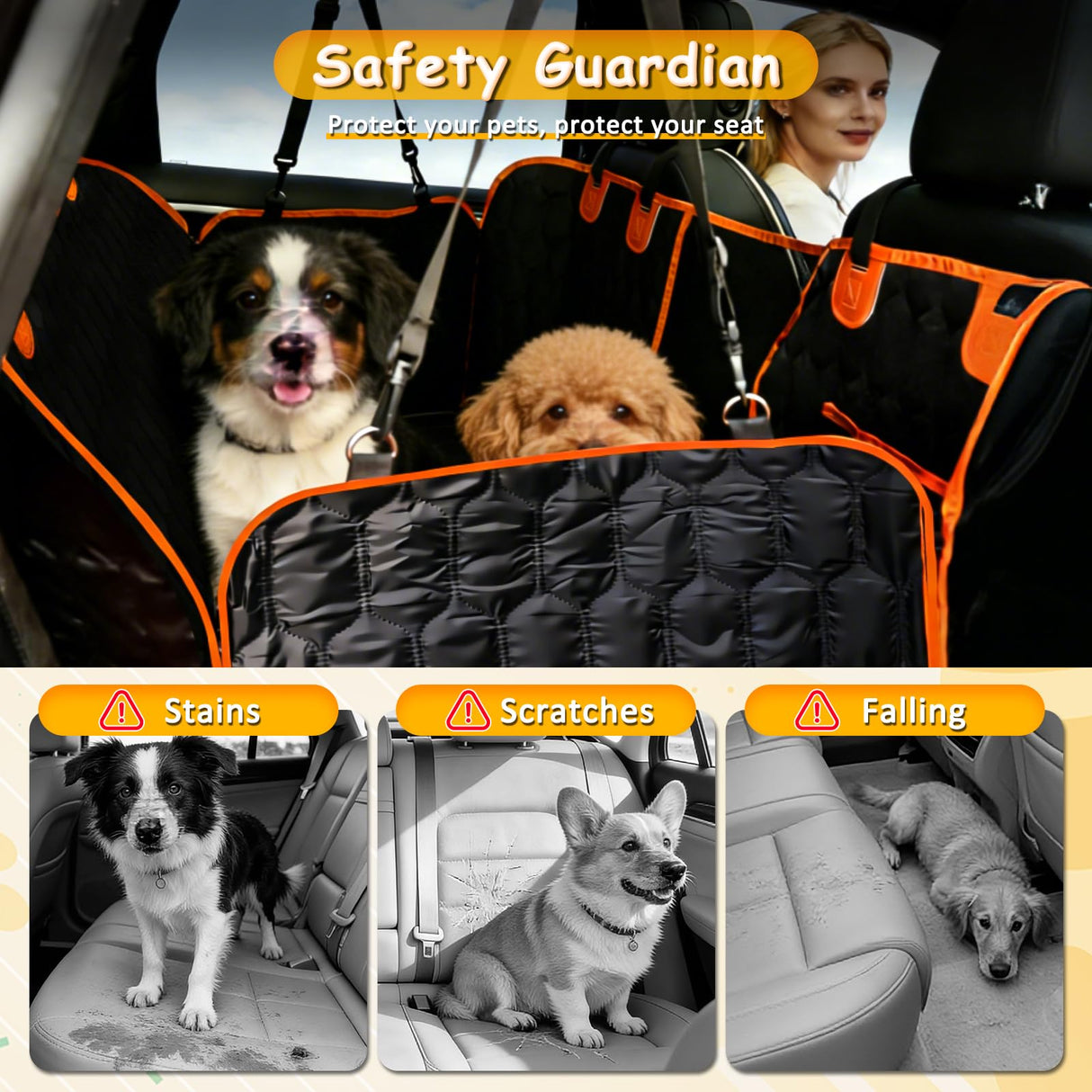 Falafa Dog Car Seat Cover for Back Seat, Waterproof Non-Slip Car Seat Cover for Dogs Pets, Car Back Seat Protector Portable Dog Hammock, Suitable for Cars, SUVs and Trucks