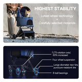 【One-Pull Open Ver.】 PETTENA One-Touch Foldable Dog Stroller for Small Dogs Cats up to 44 Lbs, Cat Stroller for 2 Cats, Large Space, Black (Navy Blue)