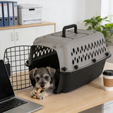 Hard-Sided Pet Travel Carrier (19" L×12.3" W×10.8" H) - Black & Grey, Metal Door, Durable Kennel for Dogs up to 10 lbs, Portable for Trips & Home Use