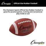 Champion Sports Rubber Football – Durable All-Weather Football with Enhanced Grip - Backyard Play & Training - Official Size