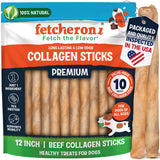 Fetcheroni 12" Collagen Sticks for Dogs – Low Odor Long-Lasting Bully Stick & Rawhide Alternative, Single Ingredient Beef Bone, High Protein Dental Treat, Vet Approved, Improves Joint Health – 10 Pack