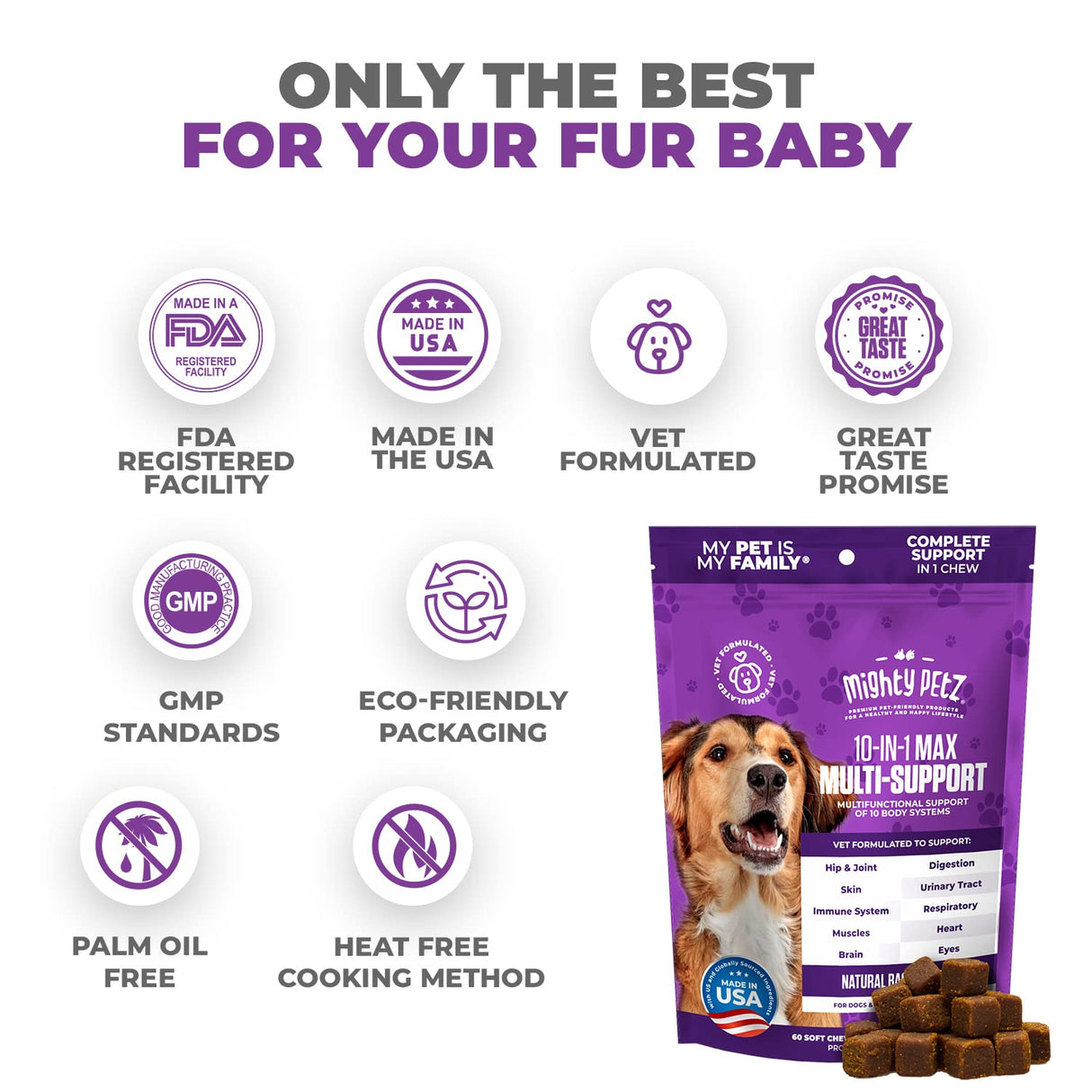 Mighty Petz MAX Dog Multivitamin - Senior & Adult Dog Vitamins 10 in 1 Complete Support for Joints, Immunity, Mobility, Gut, Energy, Skin Health, Pet Multivitamin Daily Chewable Supplement