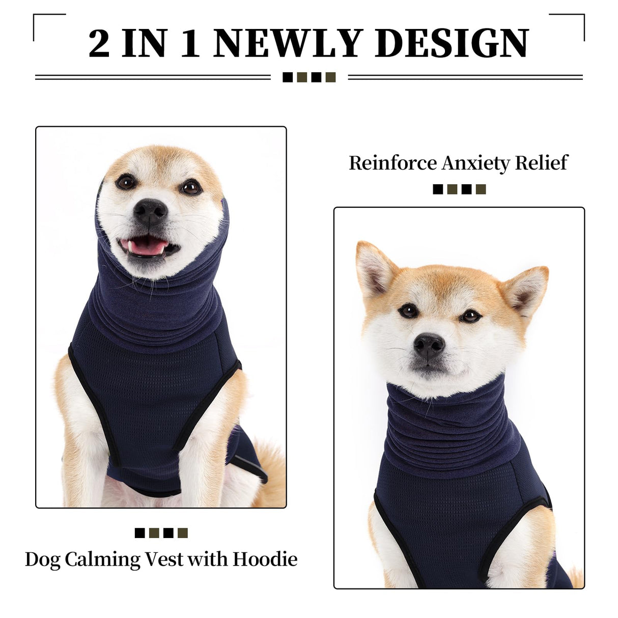 ROZKITCH Anti-Anxiety Dog Shirt, Breathable Pet Vest for Storms & Fireworks, Dog Calming Hoodie with Ear Cover for Separation Relief NavyBlue XL