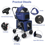 Petmolico Double Pet Stroller for 2 Cats/Dogs Strollers,2 Detachable Cat Carrier,No-Zip Double Pet Travel Storller for Small/Medium Dogs(Blue&Black)