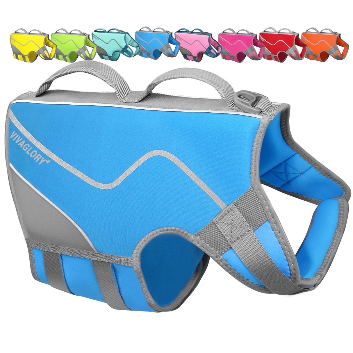 VIVAGLORY Neoprene Dog Life Vest, Dog Life Jacket for Swimming & Boating, Lightweight & Buoyancy for Puppy Doggy, Swimming Vest with Handle, L, Blue