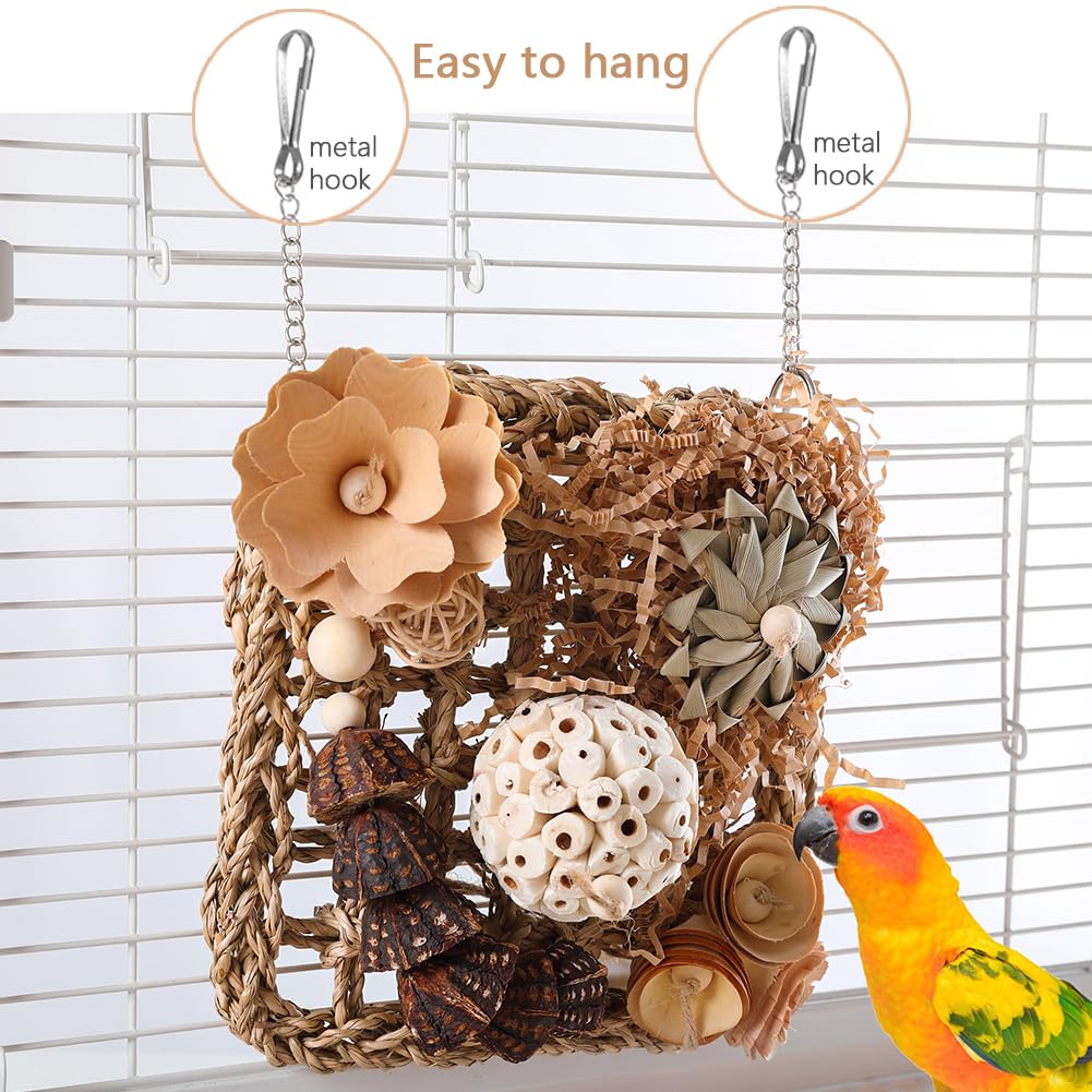 YUEMOOLIX Bird Foraging Toys Natural Bird Toys Conure Toys Parrot Shredding Hanging Toys for Small to Medium Birds Parakeet Cockatiel Conure Lovebird Budgie