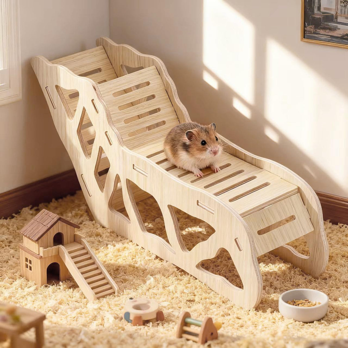 3-Piece Set Hamster Platform Play Wooden for Dwarf Syrian Hamsters Gerbils Mice or Other Small Pets