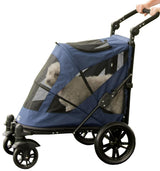 Pet Gear NO-Zip Pet Stroller with Dual Entry, Push Button Zipperless Entry for Single or Multiple Dogs/Cats, Pet Can Easily Walk in/Out, Gel-Filled Tires, Navy, Excursion
