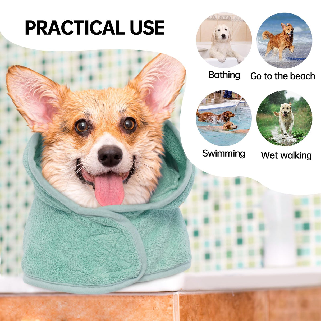 Dog Drying Coat, Microfibre Fast Absorbent Bath Towel With Magic Sticker & Belly Strap - Bathrobe for Puppy, Small, Medium, Large Dogs and Cats