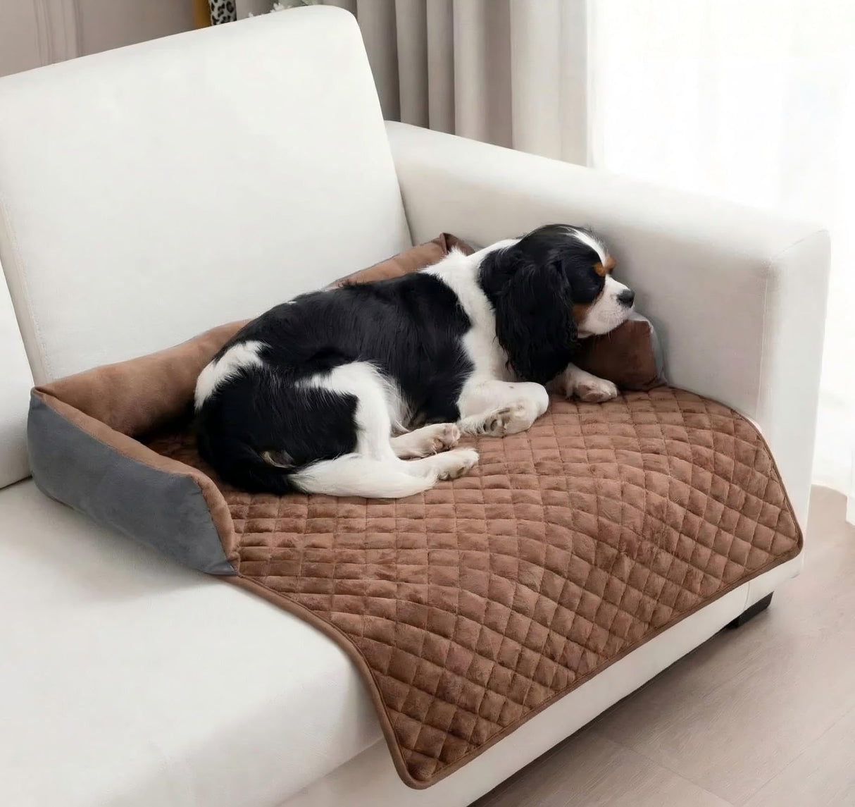 Calming Dog Bed for Couch,Durable Velvet Dog Couch Cover,Removable Washable Pet Bed for Couch,Couch Protector for Small,Medium Dogs and Cats (Brown, 30 x 30 inch)