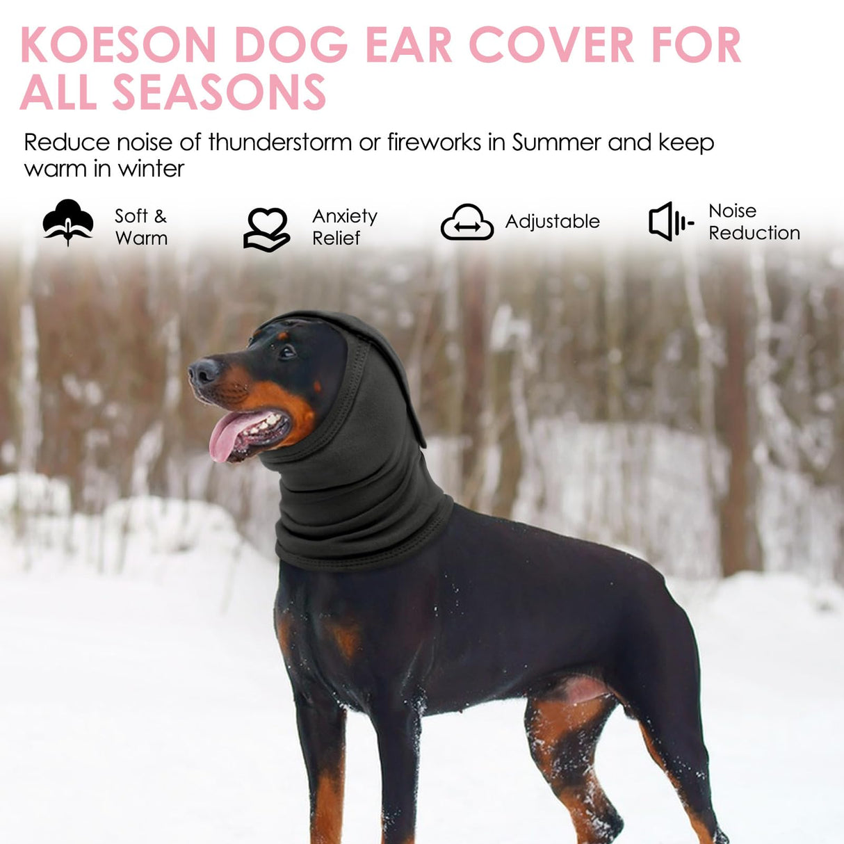 KOESON Dog Calming Hoodie, Soft No Shake Ear Wraps for Dogs, Adjustable Dog Ear Muffs Noise Protecion, Head & Neck Covers for Dogs for Thunder, Firework, Grooming, Separation Anxiety, Hematoma