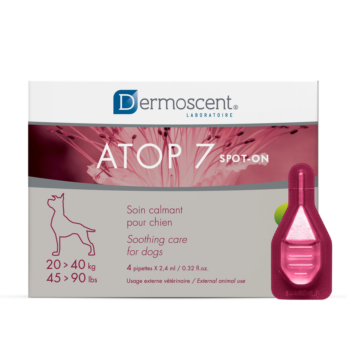 Dermoscent ATOP 7 spot-on - Large Dogs 45-90 lbs - Soothing Care for Sensitive, Dry and Itchy Skin or Allergy Prone Skin - Natural Ingredients - 4 pipettes