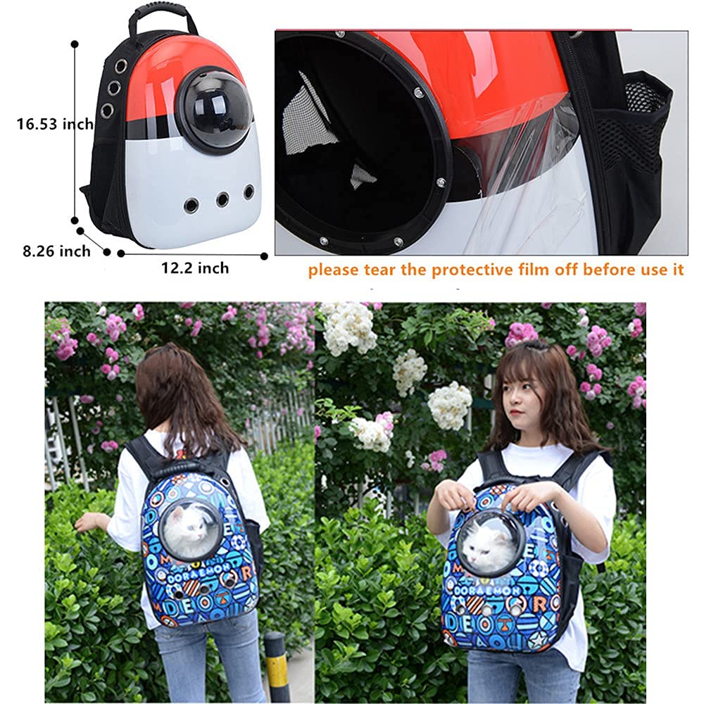 MYKOMI Pet Travel Carrier, Cat Dog Dome Space Capsule Bubble Backpack, Portable Waterproof Breathable Knapsack for Hiking, Traveling (Blue/White)