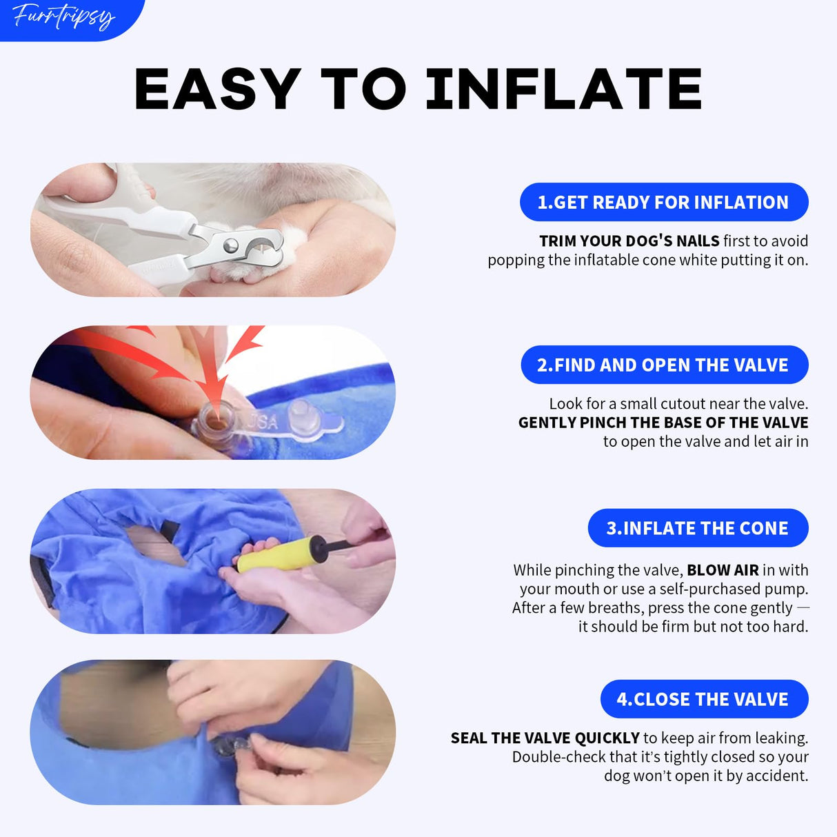 Furrtripsy Inflatable Dog Cone Collar with Detachable Sturdy Shield,Soft&Lightweight-Ideal for Post-Surgery Recovery and Daily Wear,Suitable for Small Medium Large Dog Breeds(Blue,L)