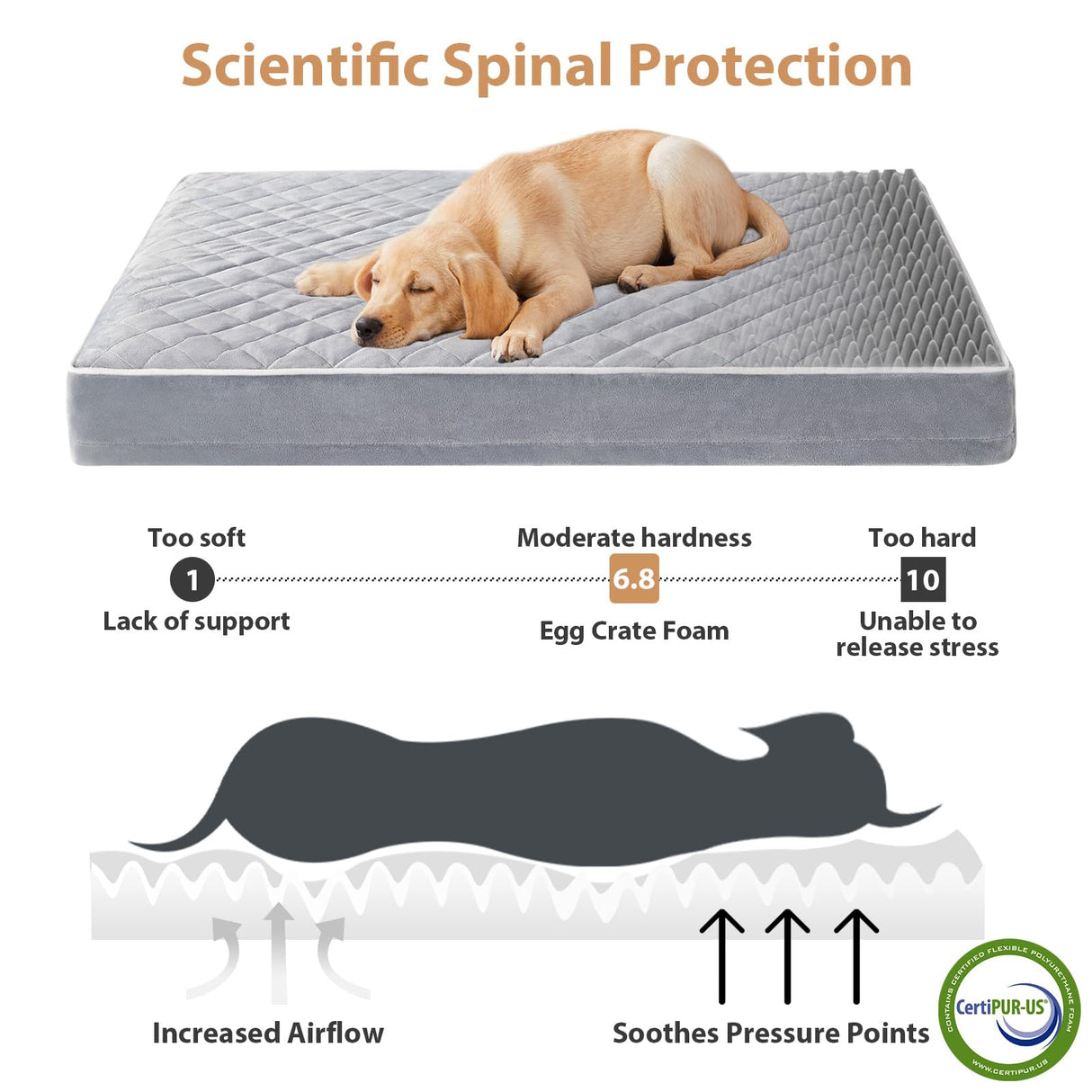 WNPETHOME Orthopedic Waterproof Extra Large Dogs Bed with Removable Washable Cover, Multi-Needle Quilting XL Crate Bed for Large Sized Dog, Light Grey