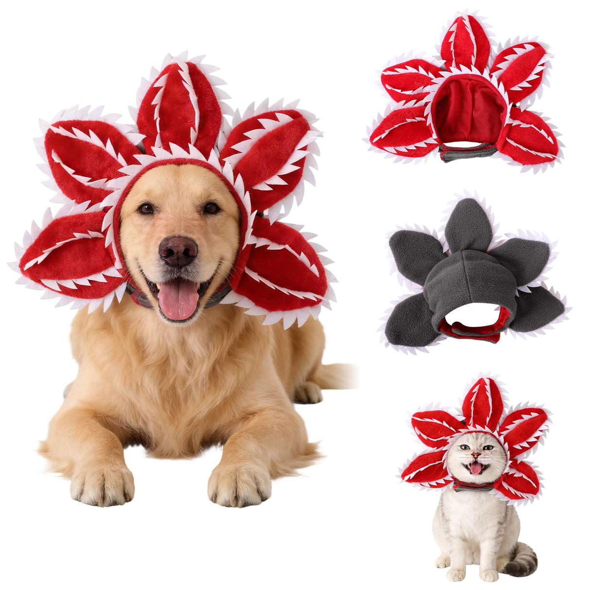 Pet Demon Dog Costume Funny Carnivorous Plant Dog Adjustable Hat Costume with Soft Material Flower Accents (Large)