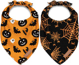 Halloween Dog Bandanas 2 Pack Washable Soft Cotton Halloween Pumpkin and Spider Bibs Scarf Multiple Sizes Offered Premium Durable Fabric Adjustable Fit