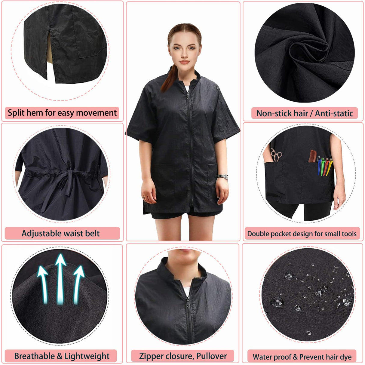 Gliitatu Grooming Smock for Dog 2 Pack Groomers Barber Jacket Smocks Hairstylist Smocks Jacket with Full Zipper for Women Men (3X-Large)