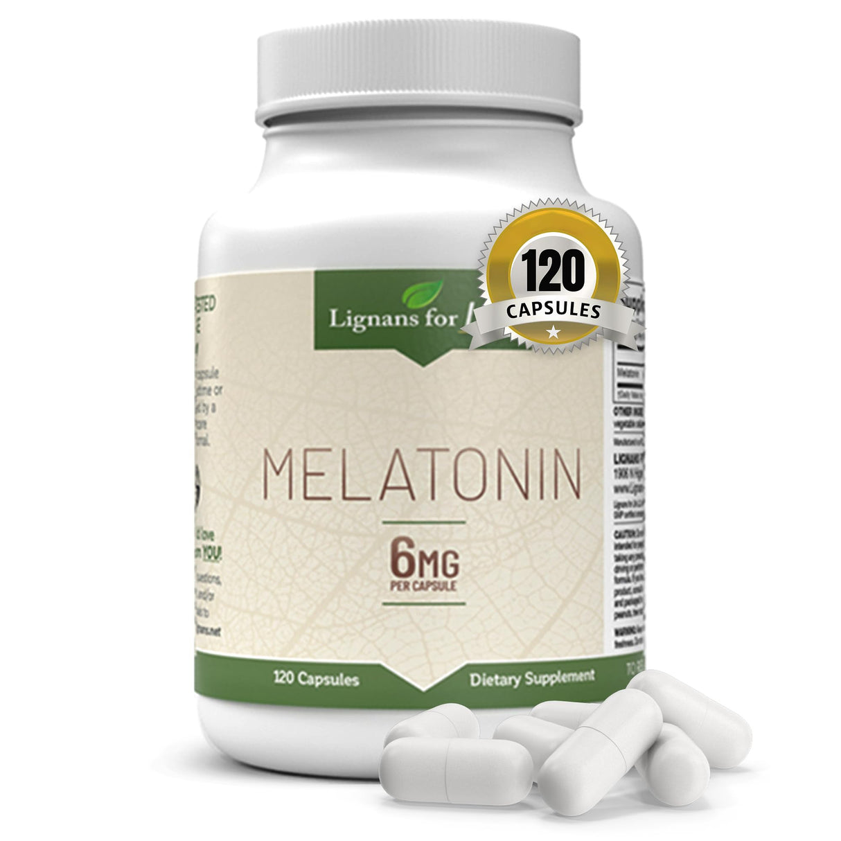 Lignans for Life Melatonin for Dogs & People, 6mg - 120 Capsules - Capsules - Pet Treats - Vitamins for Overall Health