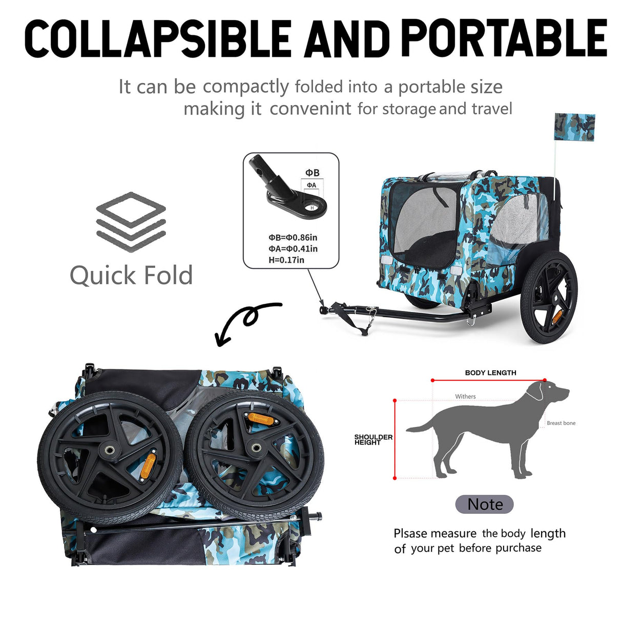 Anwick Dog Bike Trailer, Heavy Duty Dog Trailer for Bicycle, Cart Pet Bike Carrier with 3 Doors, 16" Wheels, Flag, Collapsible to Store, Pet Cart Bicycle Carrier for Small and Medium Pets (Blue)