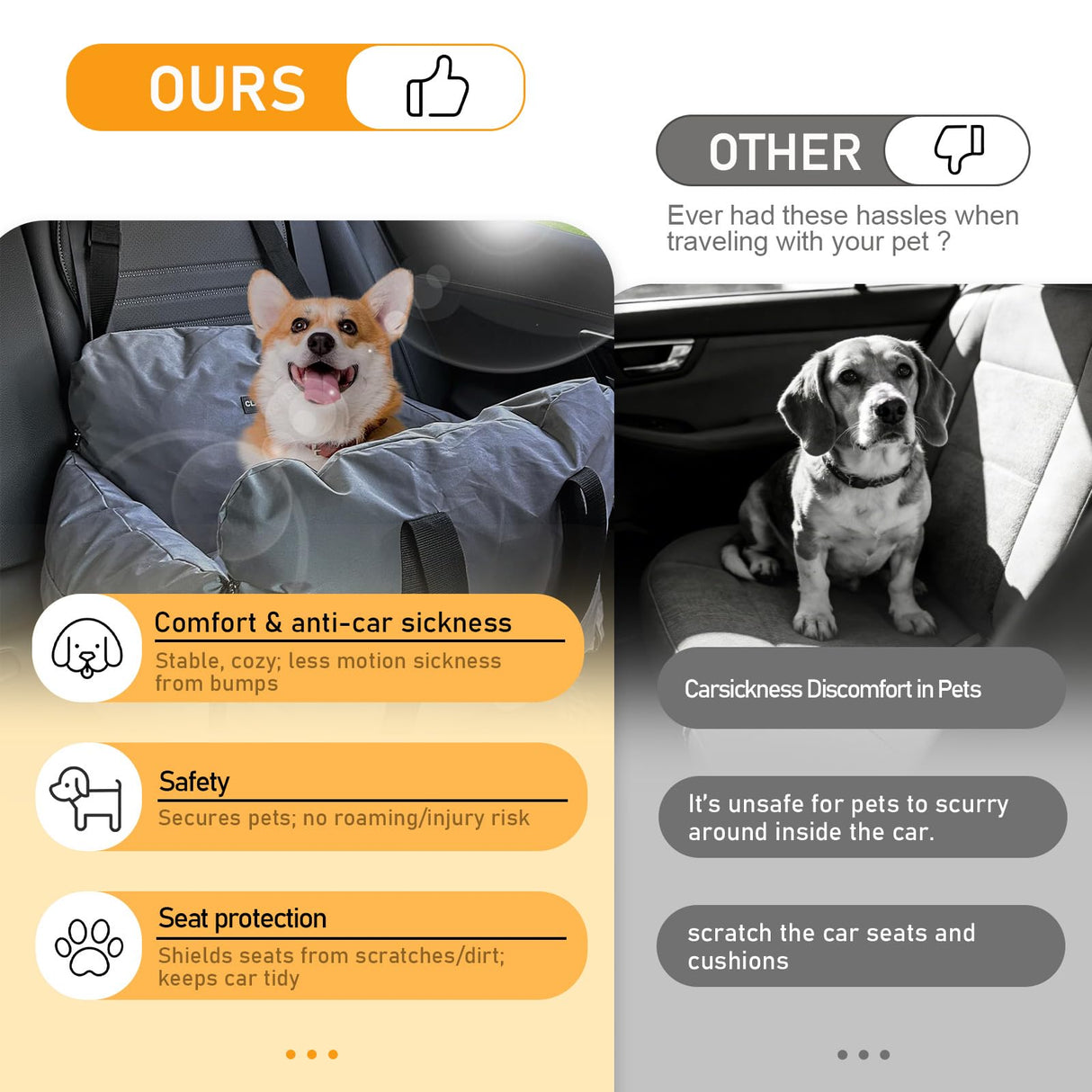 4-in-1 Dog Car Seat, Convertible Pet Booster Seat for Small Medium Dogs Up to 25lbs, Portable Travel Bed Sofa Pad with Safety Strap & Foldable Storage for Car Home Use