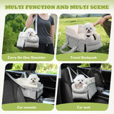 AtawLege Center Console Dog Car Seat, Detachable Washable Dog Booster Seat, Adjustable Safety Belts and Built-in Leash Pet Carseat, Portable Puppy Travel Carrier with Cushion for Small Dogs Cats(Gray)