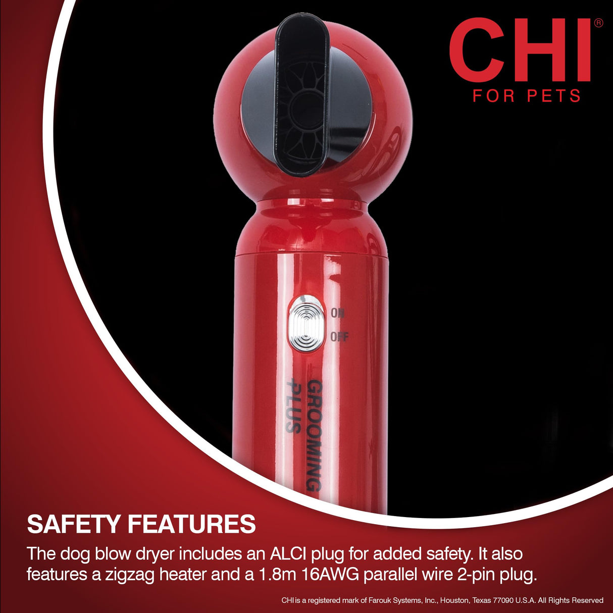 CHI for Pets Grooming Plus Handheld Pet Hair Dryer - Low Heat and Quiet Motor - Compact Blow Dryer for Dogs and Cats - One-Handed Design for Easy Drying and Comfort