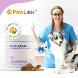 PAWLABS Gut Max Probiotic Chews - Natural, Vet Formulated Digestive & Immune Support - Relieves Diarrhea, Constipation - with Patented BC30™ Bacillus Coagulans - Duck Flavor - 90 Soft Chews