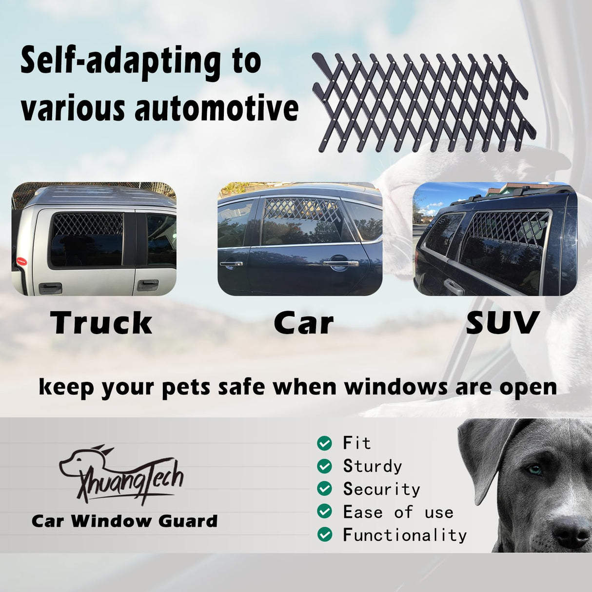XianghuangTechnology Window Pet Gate, Universal Pet Dog Puppy Ventilation Grill Mesh Vent Guard Safe Car Window Protection Mesh for Cars, Trucks & SUV - 2 Pack