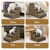PAWSCART Dog Stairs for Dogs and Cats, 4-Step Dog Steps for Bed, 19.6" H Pet Stairs for High Bed, Pet Ramp for Couch, Sofa, Non-Slip Surface Removable Washable Cover, Brown