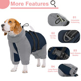 KOESON Four Legged Winter Coat, Warm Small Dog Jacket with Adjustable Buckles, Turtleneck Windproof Dog Fleece Jackets Reflective Fullbody Snowsuit Puffer Coat Blue Grey XS
