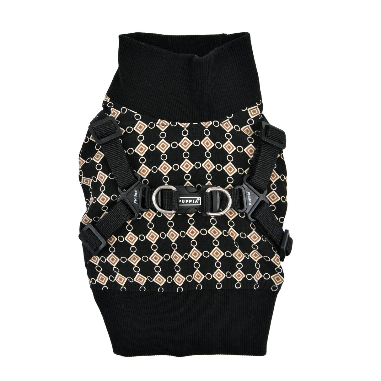 Puppia Jace Jacket Dog Harness Pullover Warm Winter Diamond Pattern for Small and Medium Dog, Black, Large