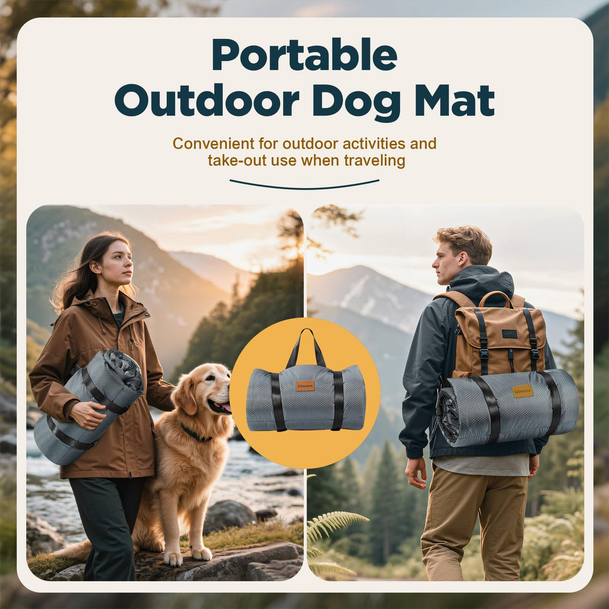 Gimars Upgraded Outdoor Dog Bed with Waterproof Film, Easy to Roll Up with Buckle, Large Travel Pet Bed for Medium & Large Dog, Portable, Foldable, Washable for Camping,Traveling