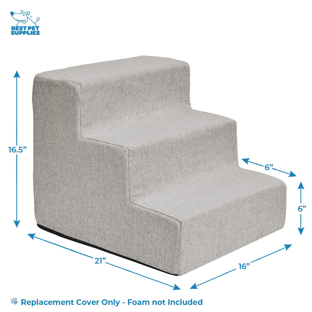 Best Pet Supplies Foam Pet Steps Cover for Small Dogs and Cats, Portable Ramp Stairs for Couch, Sofa, and High Bed Climbing (Cover Only) - Sand, 3-Step (H: 13.5") (Cover Only)
