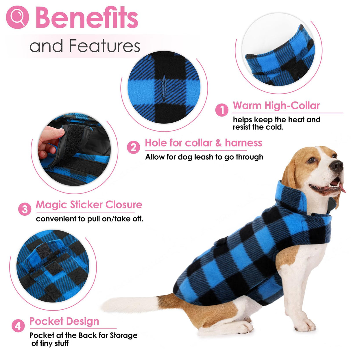 AOFITEE Dog Coat Plaid Dog Winter Coat for Large Dogs, Warm Dogs Jacket Christmas Sweater, Waterproof Pet Puffer Jacket, Reversible Pet Cold Weather Coats for Small Medium Large Pets, Blue XL