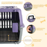 2 Set Travel Pet Carriers for Small Cat Dog Plastic Hard Shell Carrier Cat with Bowl Wire Door Grille Mat Portable Breathable Security Lock Puppy Kennel for Travel Airline, 17.5", up to 13lbs(Purple)