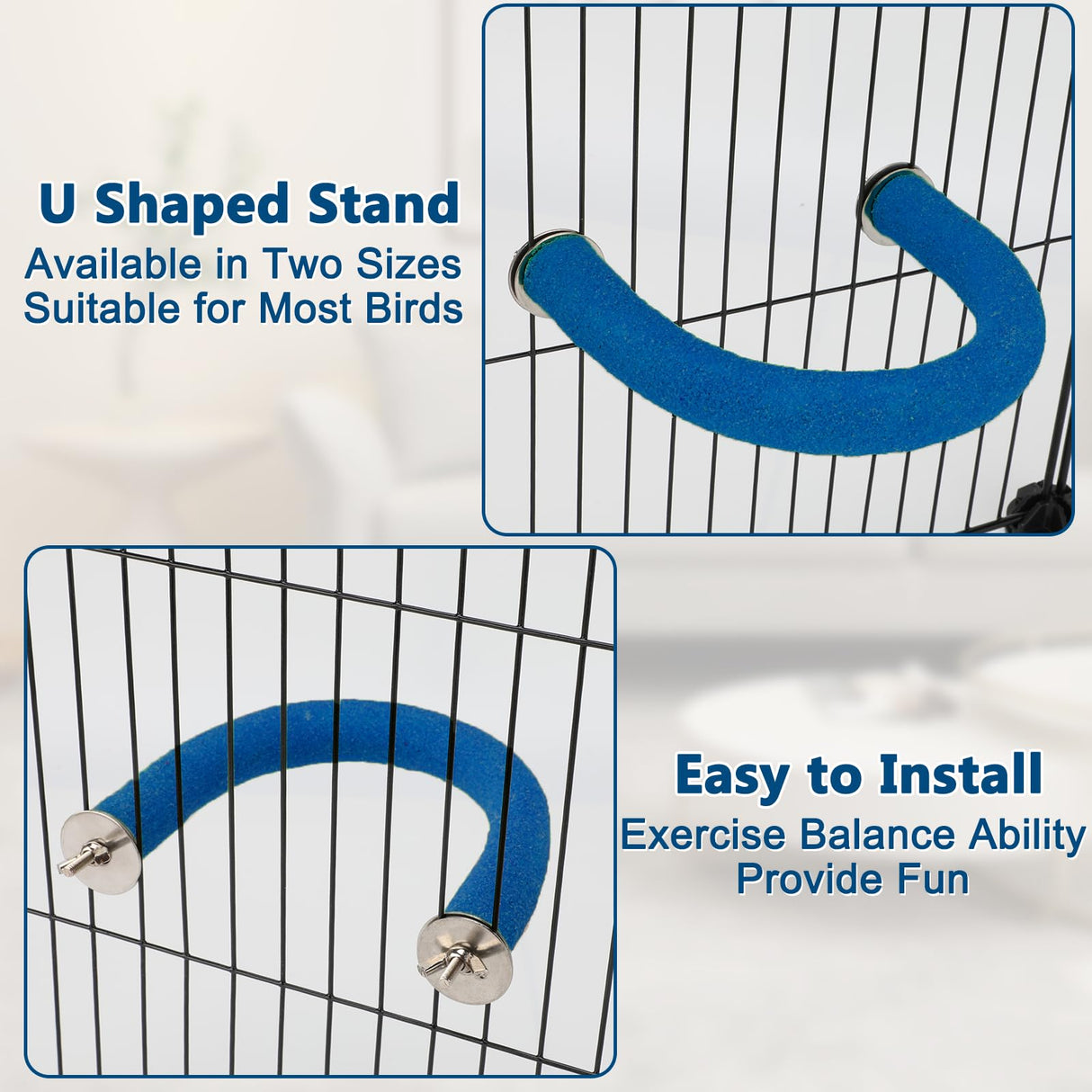 RYPET Parrot Perch Rough-surfaced - Quartz Sands Bird Cage Perches for Medium to Large Bird, U Shape Large