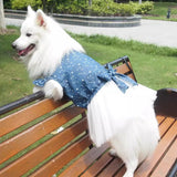 Polka Dot Big Large Dog Princess Dress Tutu Skirt Golden Retriever Pitbull Summer Dog Clothes Hoodie Costume (XL, Blue)
