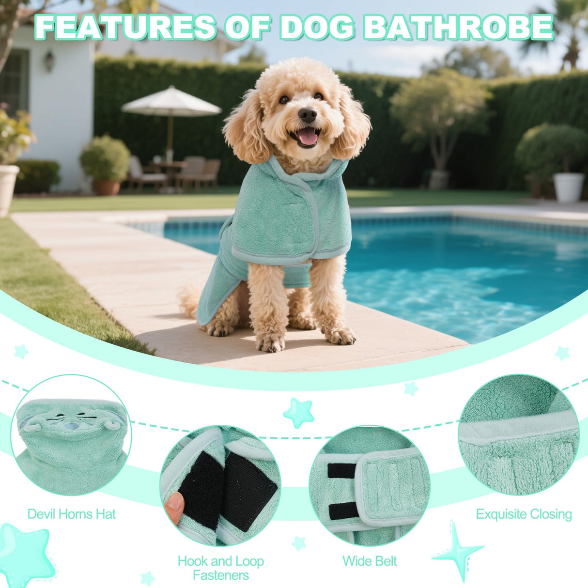 DENTRUN Dog Robes for After Bath - Super Absorbent & Fast Drying Coat with Hood, Puppy Bathrobe Beach Essentials, Bath Towels for Drying Dogs Small, Bath/Beach/Swimming Quick Dry Towel Robe