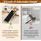 55.11" Adjustable Dog Ramp for Bed - Upgraded Wooden Pet Ramp with Non-Slip Silicone Surface and Side Rails, 6 Height Settings (19.68-27.55"), Holds Up to 250lb, Pet Stairs for Senior & Large Dogs