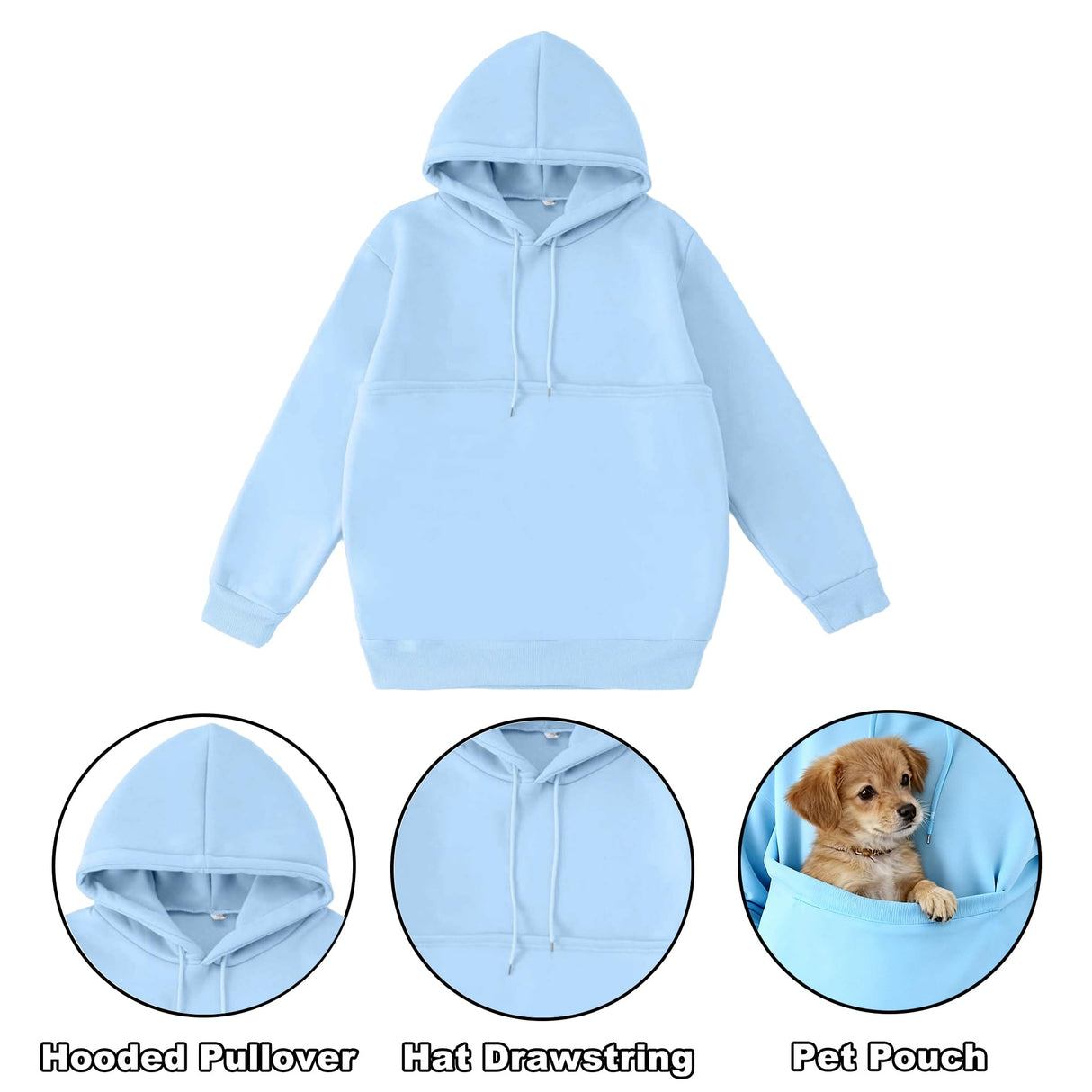 Welopet Hoodie with Dog Pouch, Kangaroo Pet Pouch Hoodie for Women, Pet Carrier Hoodies with Large Pocket for Carrying Puppy Kitten Dogs (Blue, L)
