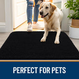 OLANLY Dog Door Mat Set 2-Piece 36x24, Absorbs Moisture and Dirt, Absorbent Non-Slip Washable Doormat, Quick Dry Chenille Mud Mat for Dogs, Entry Indoor Entryway Carpet for Inside Floor, Black