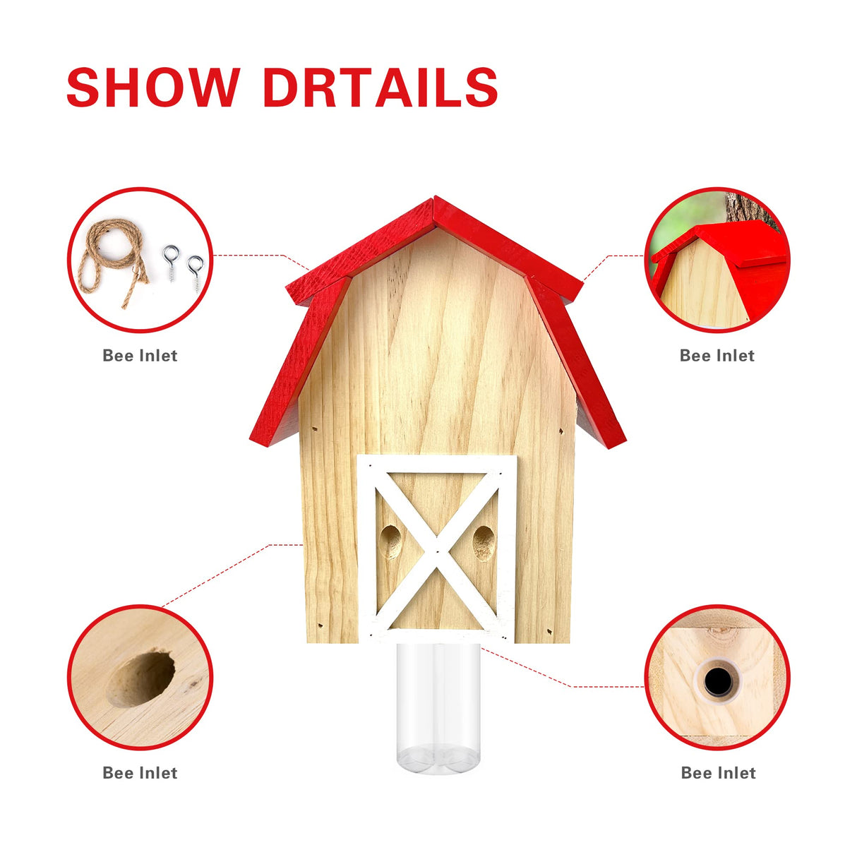 GAW Nature Wood Barn Style Carpenter Bee Traps for Outdoors, 4 Pack Best Wooden Bee Trap for Outside