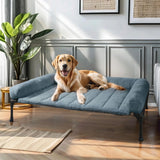 Veehoo Orthopedic Elevated Dog Bed with Fluffy Plush Bolster Cushion, Indoor Raised Dog Beds for Large Dogs, Soft Pet Sofa Cot with Removable Washable Mat, No-Slip Feet, 42 x 30 inches, Haze Blue