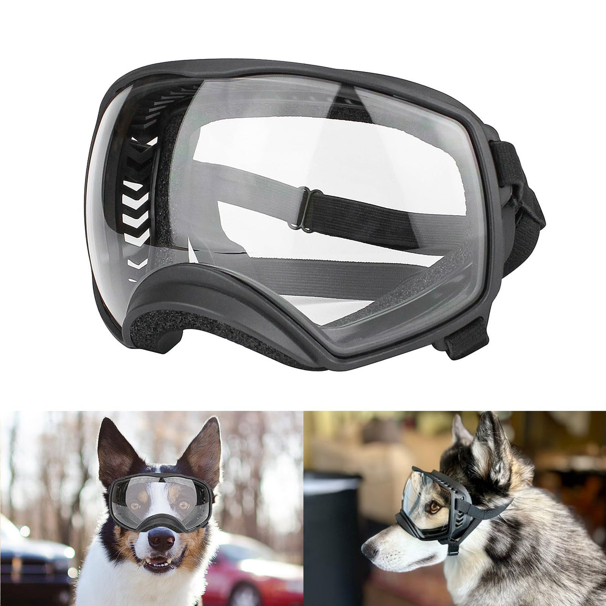 Enjoying Clear Dog Goggles for Large Dogs, Dog Sunglasses Medium Large Breed, Summer UV Pet Eye Protection, Winter Pet Snow Goggles, Transparent