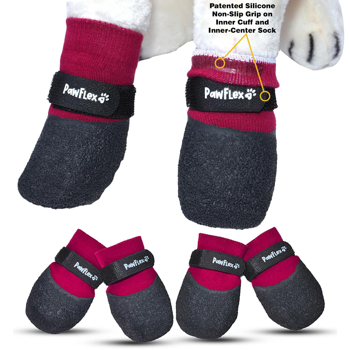Double Dipped Thick Textured Waterproof Cotton Dog Socks | PawFlex Comfy Pawz Soft Indoor/Outdoor Pet Booties | Non-Slip Silicone Grip at Inner Wrist for No Twisting or Sliding Off| Adjustable Strap