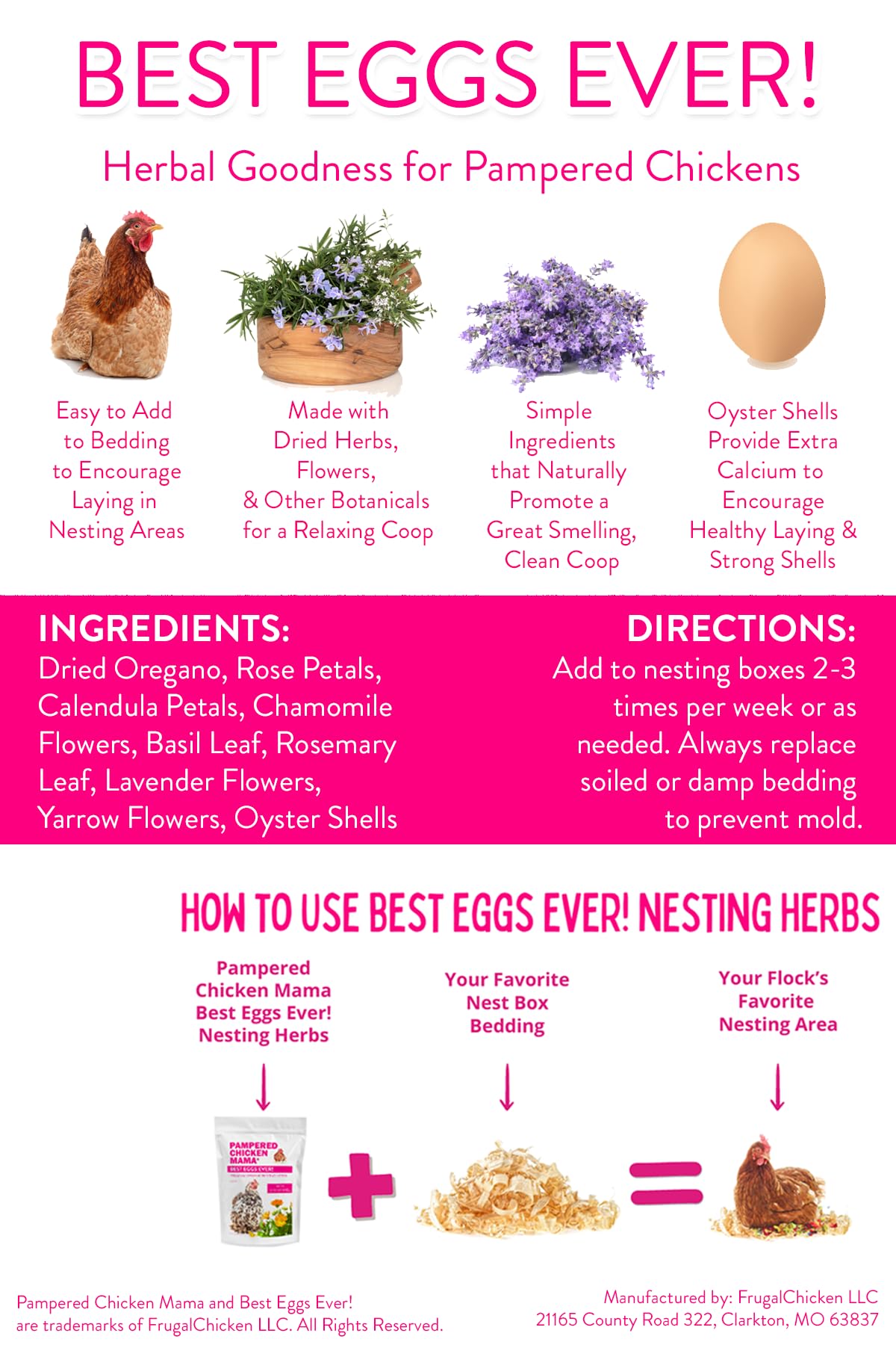 Pampered Chicken Mama Best Eggs Ever! Nesting Herbs for Chickens (10 Ounces) | Chicken Nesting Herbs